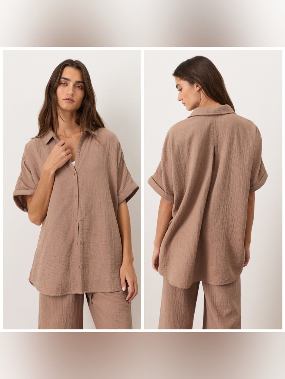 Pact Organic Coastal Double Gauze Oversized Shirt, XL, Driftwood Brown, Cotton